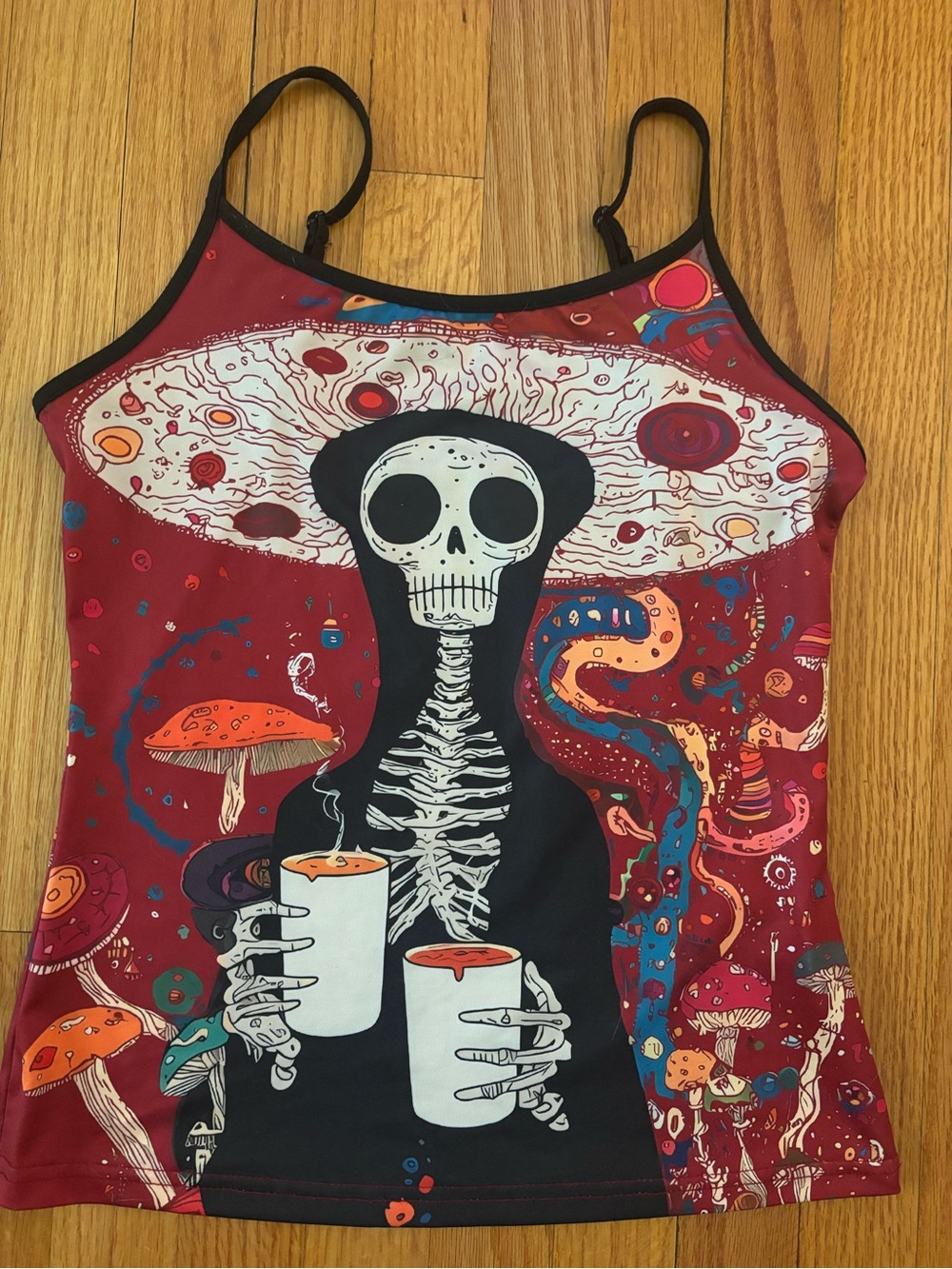 Skeleton Mushroom Graphic Cami Tank Top Size Small Gothic Psychedelic